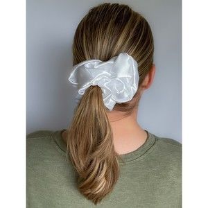 White Silky Satin Scrunchie | Big Scrunchies | Fashion Hair Ties | Team Colors